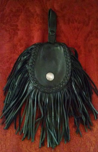 Leather fringe biker hip bag indian nickel snap for harley riders