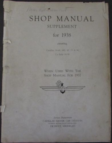 1938 cadillac  38-60 60s 65 75 90 lasalle 38-50 service shop manual supplement