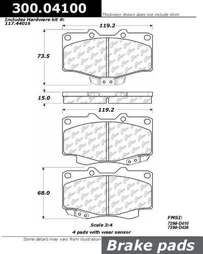 Centric 300.04100 brake pad or shoe, front-premium semi-met pads w/shims