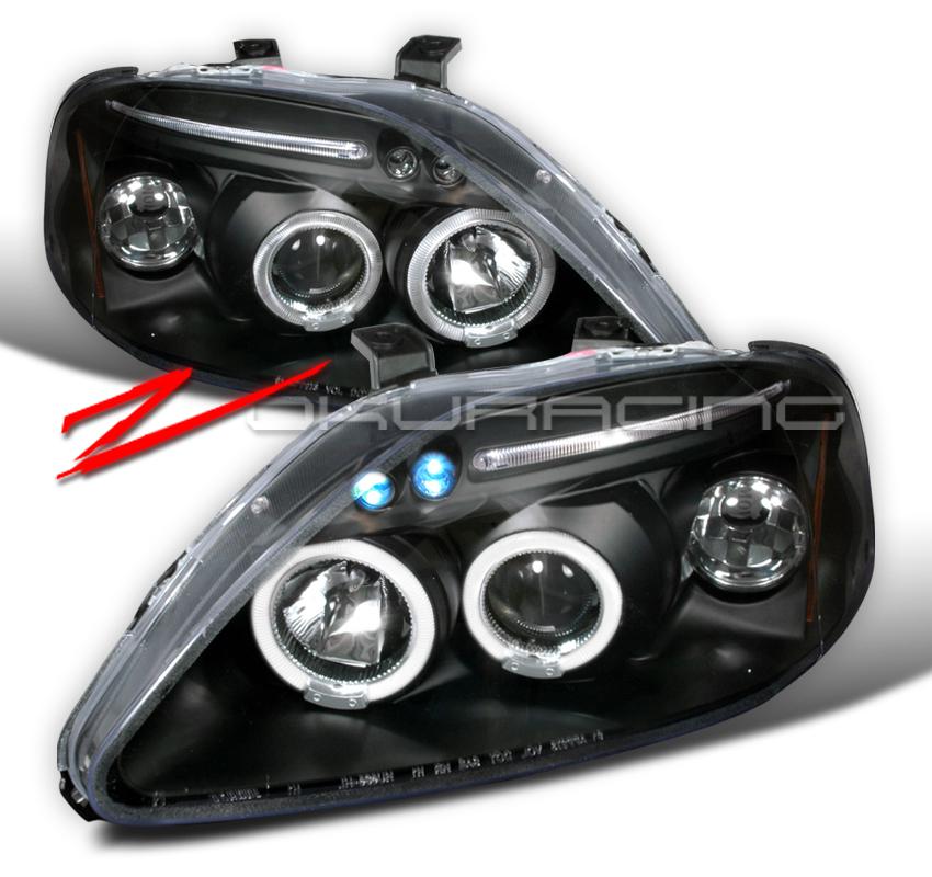 1999-2000 honda civic led projector headlight jdm black