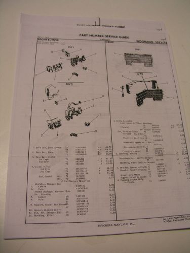 1971 1972 cadillac eldorado crash  part # sheets