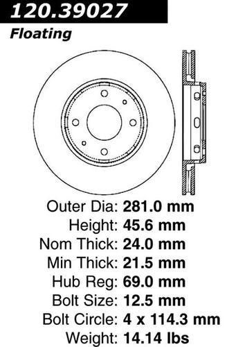 Centric 120.39027 front brake rotor/disc-premium rotor