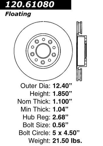 Centric 120.61080 front brake rotor/disc-premium rotor-preferred