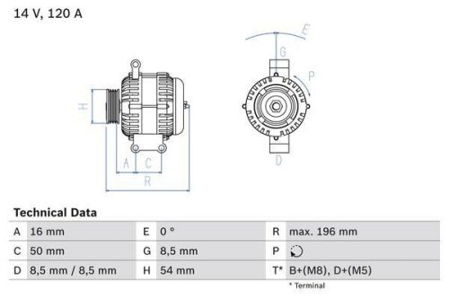 Alternator fits fiat punto evo 199axw1a 1.4 09 to 11 955a2.000 bosch 51788658