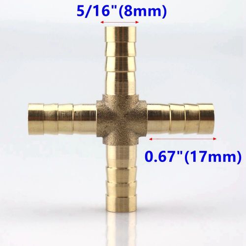 4pcs hose barb 4 way cross brass pipe fitting thread gas fuel water air 5/16&#034;8mm