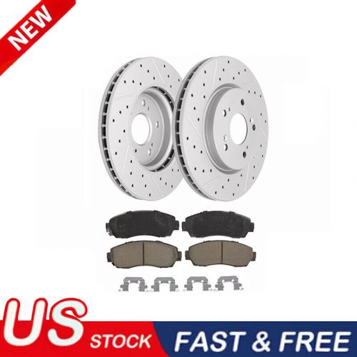 For honda cr-v crosstour awd front drilled slotted rotors &amp; ceramic brake pads