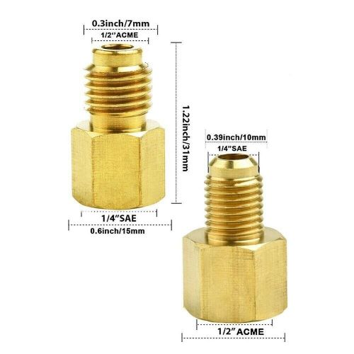 2pcs r134a to r12 fitting adapter 1/4 female flare 1/2 acme male valve kits new