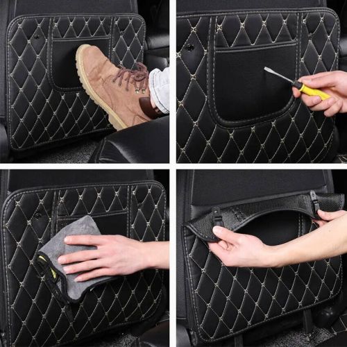 Pu leather seat back pad storage cover protector car anti-kick mat accessories