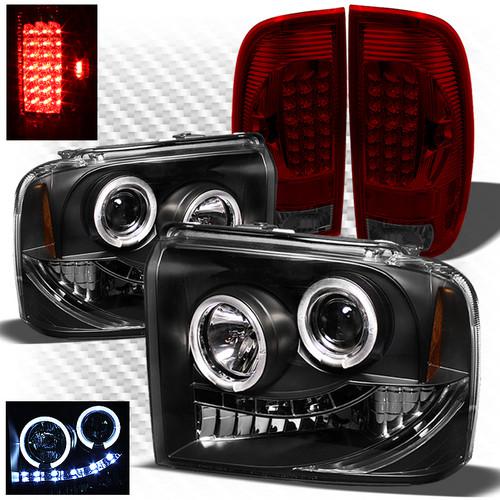 05-07 f2/3/450 black projector headlights + red smoked led perform tail lights