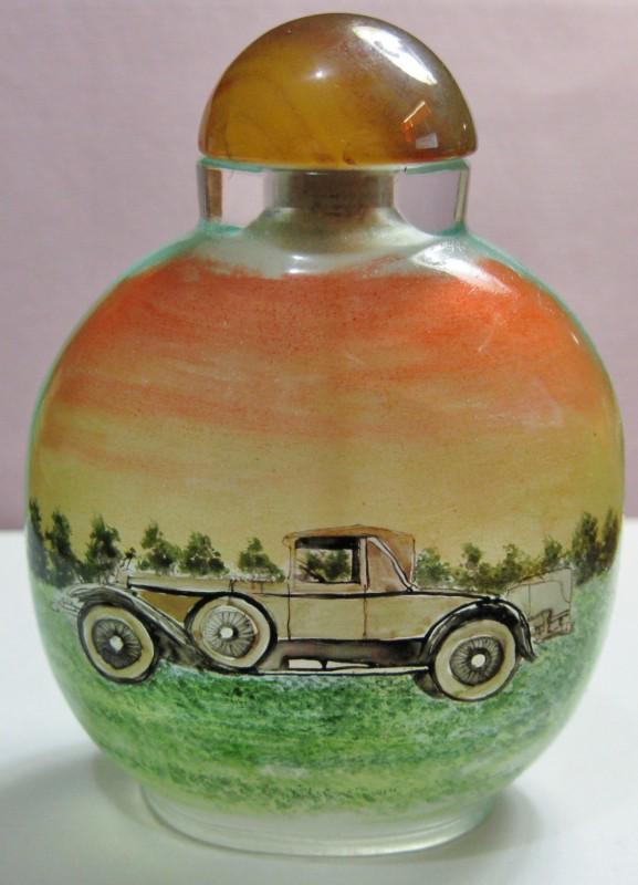 1925 rolls royce silver ghost  automobile  - inside hand painted snuff bottle 