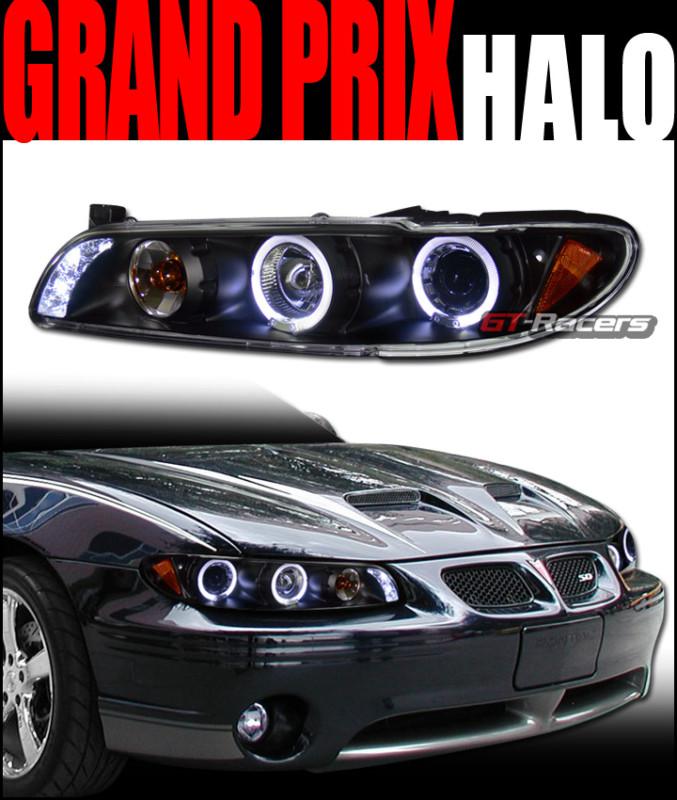 Blk led halo rims projector head lights lamp signal 1997-2003 pontiac grand prix