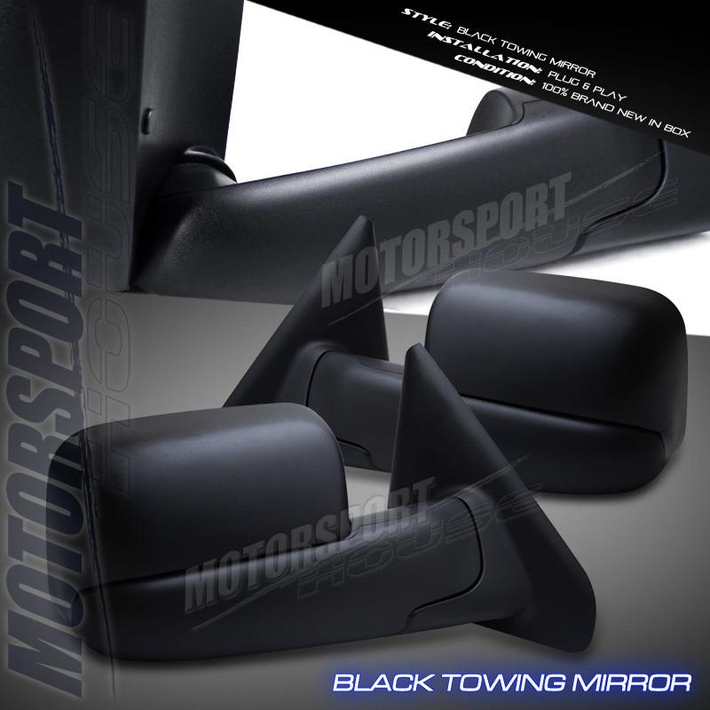 1994-2001 dodge ram 1500 pickup black manual towing mirrors non-heated assembly