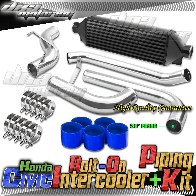 Civic/integra bolt on bar&plate black front mount intercooler kit+piping eg ek