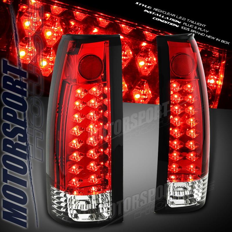 95-99 chevy tahoe 92-99 gmc yukon euro red clear led taillights replacement pair