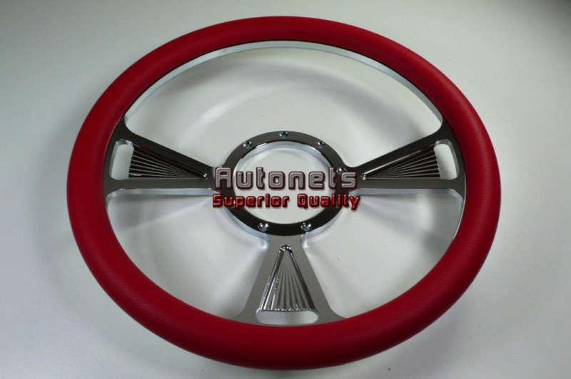 Red leather tri chevy gm el camino chevelle nova chrome aluminum steering wheel