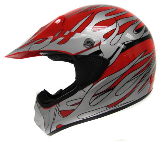 Adult red silver flame dirt bike atv motocross off-road mx helmet dot~l