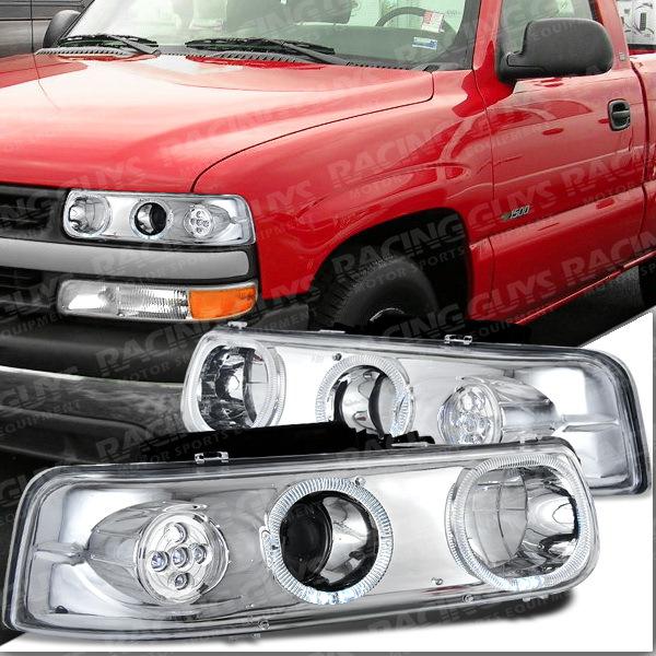 1999-2002 silverado 2500 3500 chrome halo led projector headlight lamp new drl