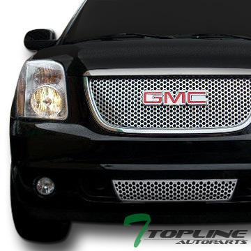 Chrome round hole mesh front hood bumper grill grille abs 07-12 gmc yukon denali