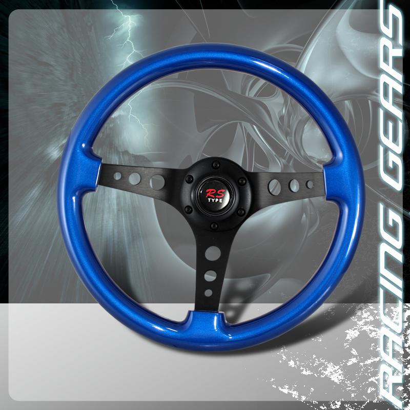 Universal jdm 345mm 6 bolt hole blue wood grain style deep dish steering wheel