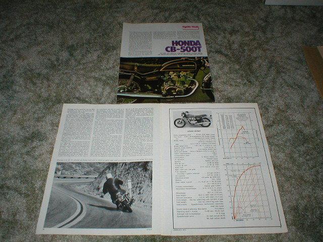 1975 honda cb-500t motorcycle road test article 7 pg original with specs