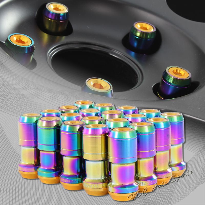 20 pcs m12 x 1.5mm thread pitch wheel rim tuner 1.9" lug nuts orange/neo chrome