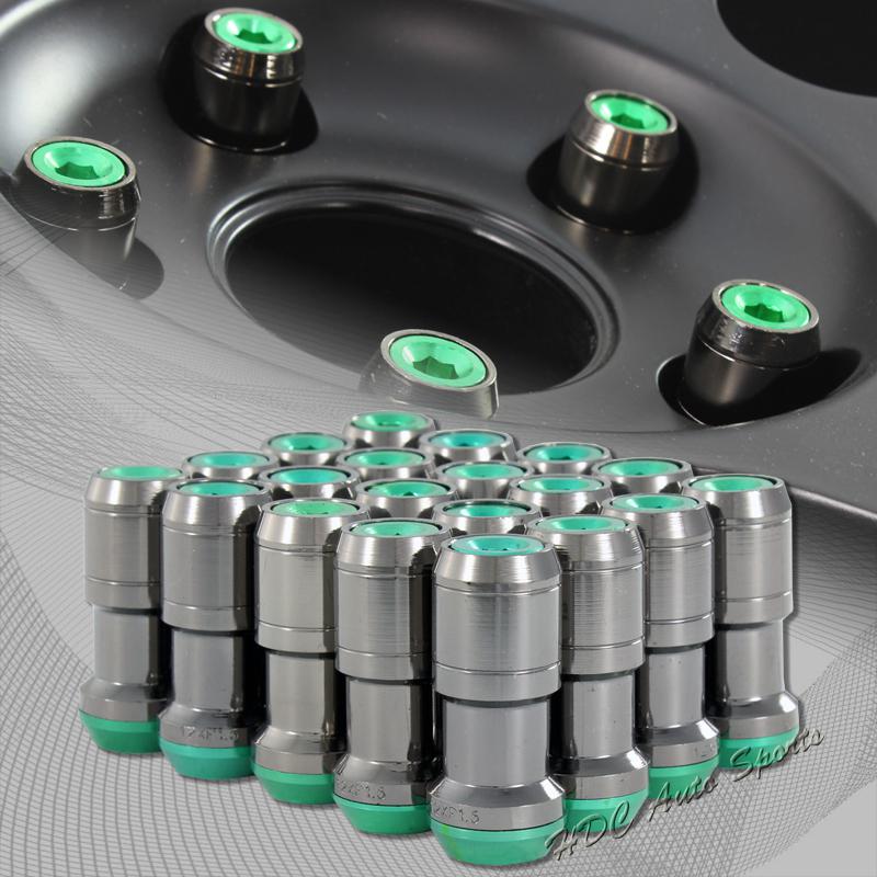 20pcs m12 x 1.5mm thread pitch wheel rim tuner 1.9" long lug nuts green/gunmetal