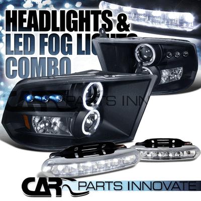 09-12 dodge ram black dual halo projector headlights+6-led bumper fog lamps