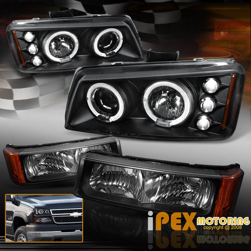 2003-2006 chevy silverado halo led projector headlights+bumper signal light lamp