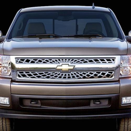 Chevy silverado 1500 07-13 spider web polished stainless truck grill add-on