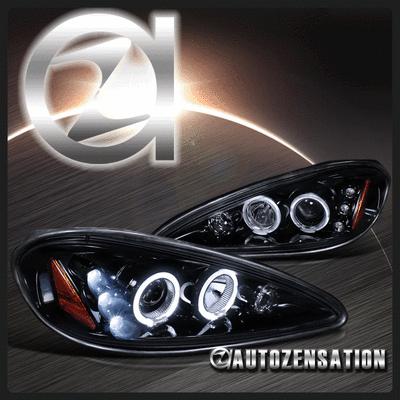 99-05 pontiac grand am [glossy black] led drl halo projector headlights