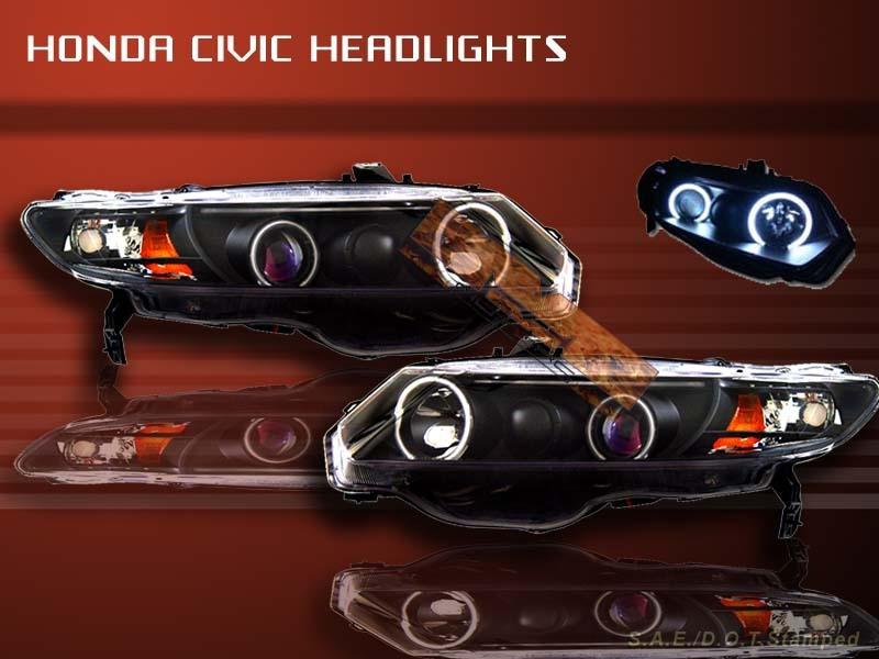 2006-2008 honda civic projector headlights black ccfl two halo 2door 2006-2008