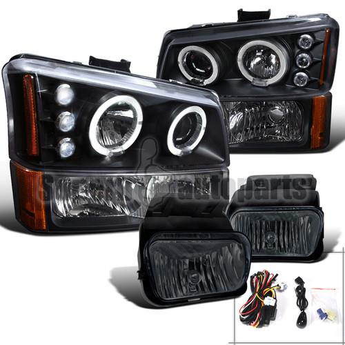 2003-2006 chevy silverado projector led headlight+bumper black+fog lights smoke