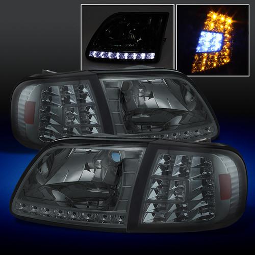 Smoked 97-03 f150 97-02 expedition led strip headlights+full led corner signal