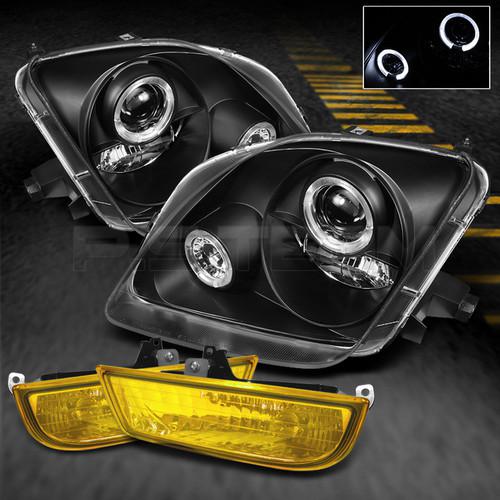 97-02 prelude black halo projector headlights+jdm yellow fog lights w/switch