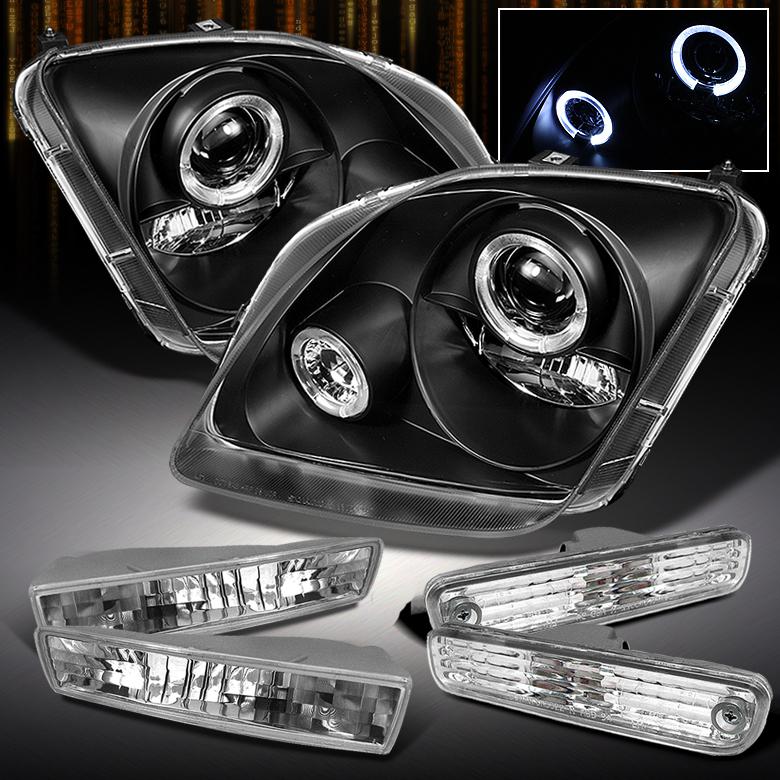 97-01 prulude black halo projector headlights+euro clear bumper & corner lights