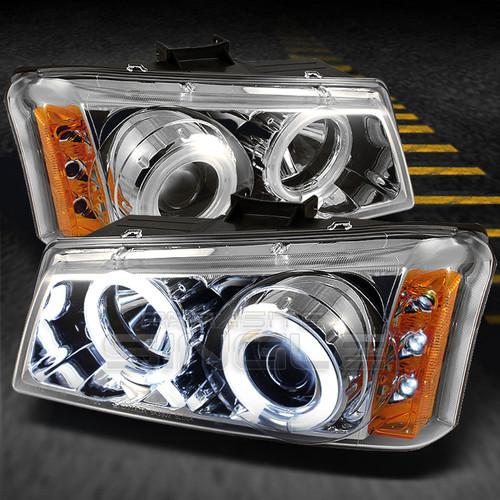 03-06 silverado 03-05 avalanche dual ccfl halo projector led chrome head lights