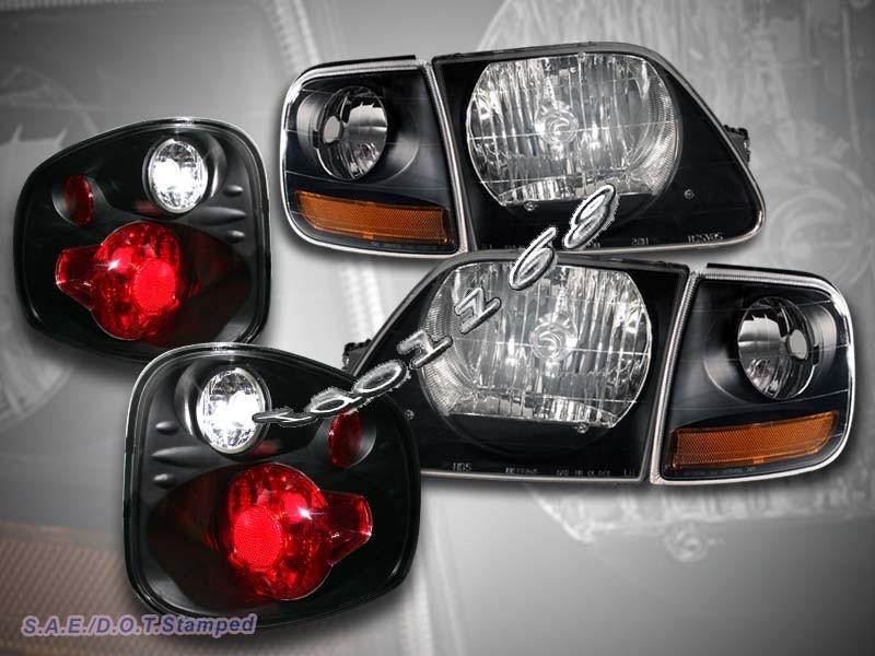 1997-00 ford f150 black headlights + corner lights + 97-00 flareside tail lights