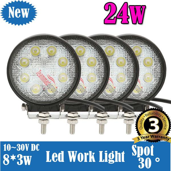 4x round 24w spot beam led work light lamp offroad atv boat 4wd jeep truck car