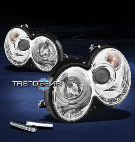 03-09 mercedes-benz clk w209 halo chrome projector head light+drl led kit bumper