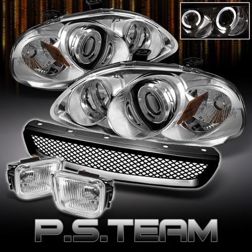 96-98 civic clear halo projector headlights+black mesh grille+clear fog w/switch