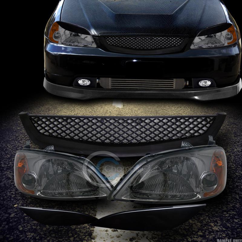 Smoke head lights lamps amber dy+grill grille+eyelids eyebrows 01-03 honda civic