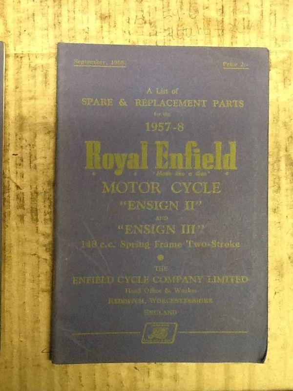 Royal enfield ensign 2 and 3 parts book 1957-58