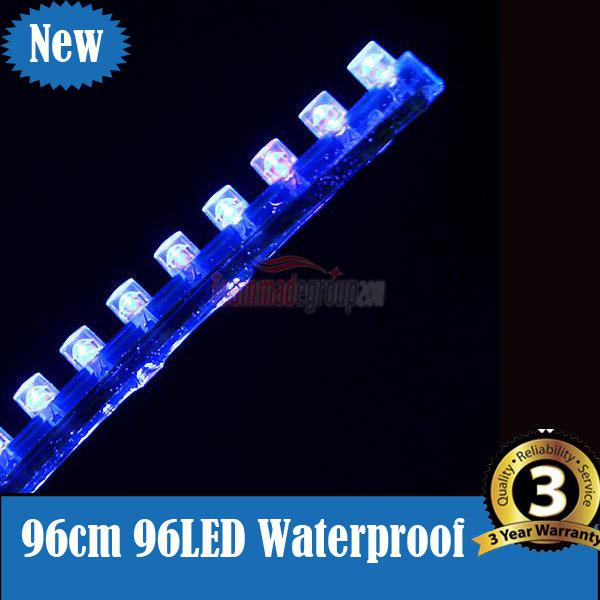 Blue 96cm 96 led strip car flexible grill neon light lamp bulb waterproof 12v 