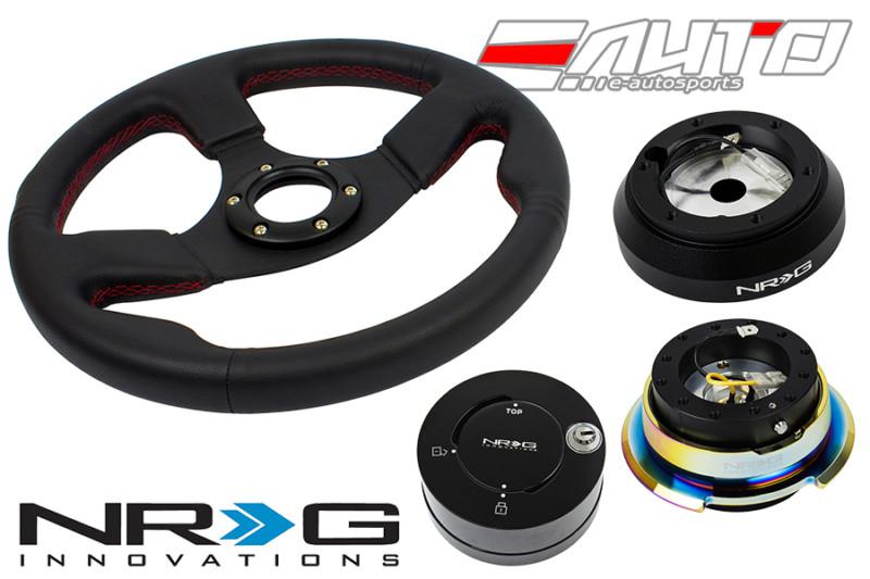 Nrg 320mm race leather steering wheel red st + 160h hub 2.8 bkmc release lock lb