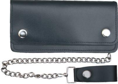 Motorcycle biker billfold chain black leather 6" wallet