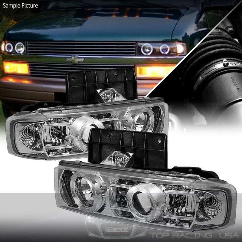 Chrome dual halo projector headlights pair for astro van / safari 95-04