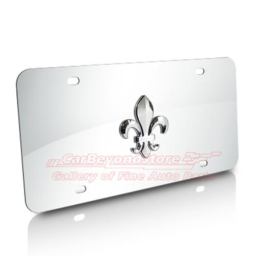 Louisiana 3d fleur-de-lis chrome stainless steel license plate, + free gift