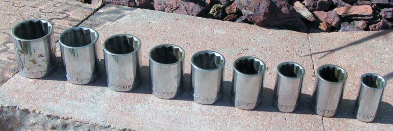 Vtg/craftsman usa  v series 12 point 9 each  1/2" drive sockets