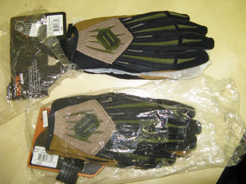 Two pairs - mens  shift motocross gloves - adult small - fatigue green + black