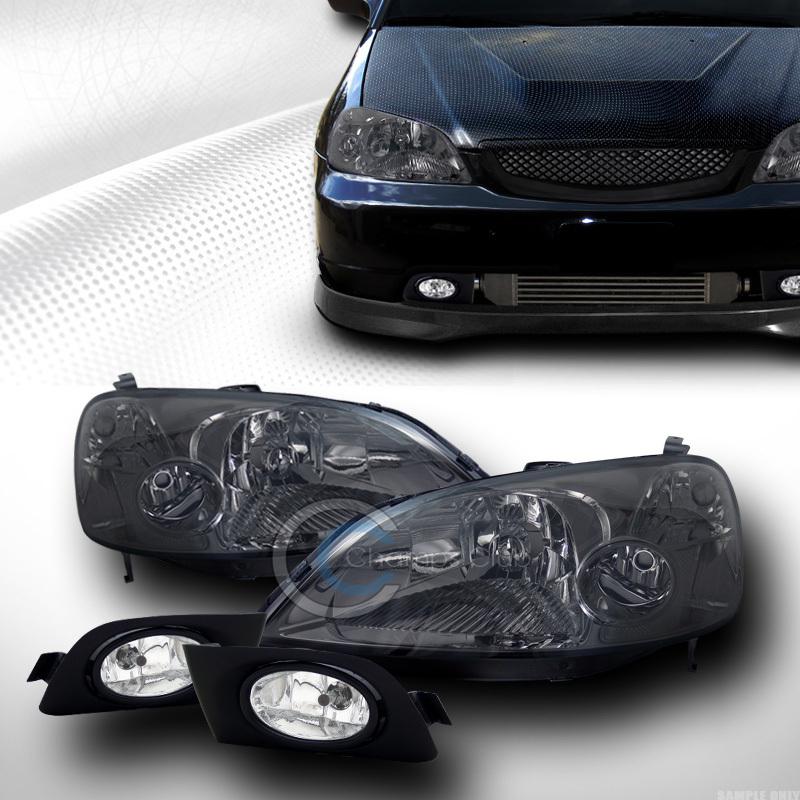 Smoke lens head lights parking signal+front bumper fog ch 2001-2003 honda civic